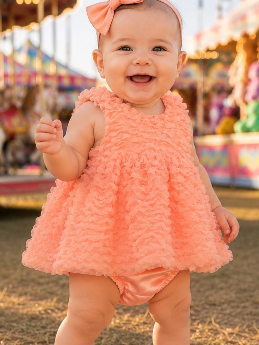 Cat & Jack Baby Girl 3-6M Coral Ruffle Party Dress Matching Bloomers